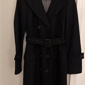 BCBGMaxAzria Black Wool Trench Coat with Belt